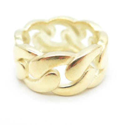 925 Sterling Silver Gold Plated Cuban Chain Band Ring Size 6