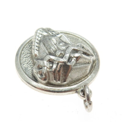 THEDA 925 Sterling Silver Antique Art Deco Jesus Religious Round Pendant