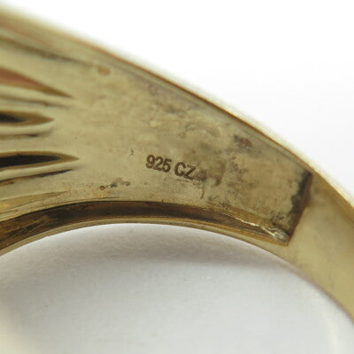 925 Sterling Silver Gold Plated Pave C Z Wide Ring Size 10.25