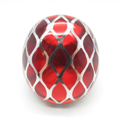 925 Sterling Silver Red Enamel Cage Domed Ring Size 7