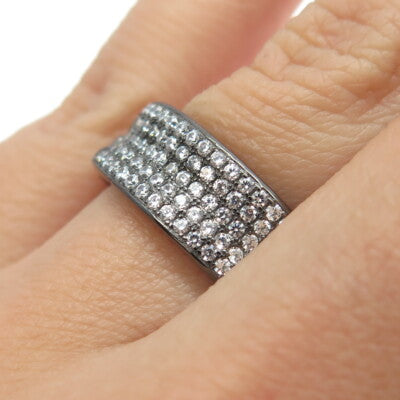 925 Sterling Silver Pave C Z Cuban Chain Band Ring Size 7