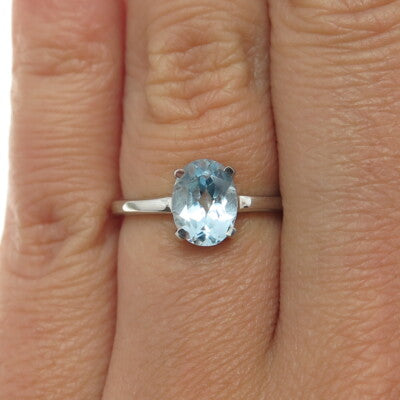 DAZZLERS 925 Sterling Silver Real Blue Topaz Gemstone Ring Size 6