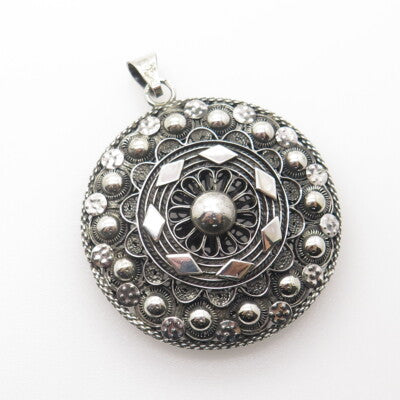925 Sterling Silver Vintage Filigree Ethnic Pendant