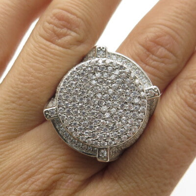 925 Sterling Silver Pave C Z Domed Ring Size 10.25