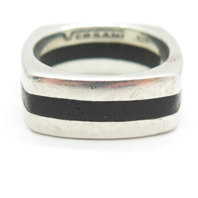 VERSANI 925 Sterling Silver Vintage Wood Band Ring Size 12