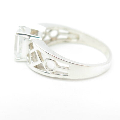 925 Sterling Silver Emerald-Cut Shaped C Z Cage Ring Size 9
