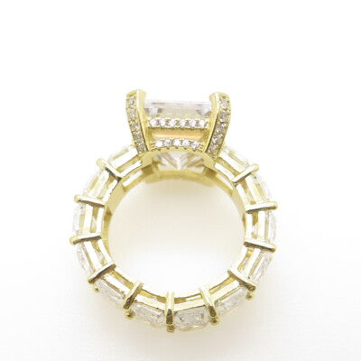 925 Sterling Silver Gold Plated Emerald-Cut Shaped C Z Ring Size 7