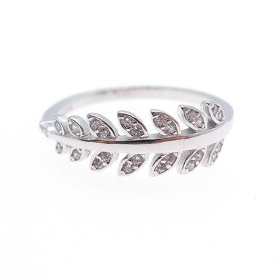925 Sterling Silver Round-Cut C Z Laurel Leaf Ring Size 8.75