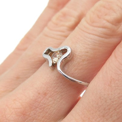 925 Sterling Silver Round-Cut Champagne C Z Modernist Heart Ring Size 9.25