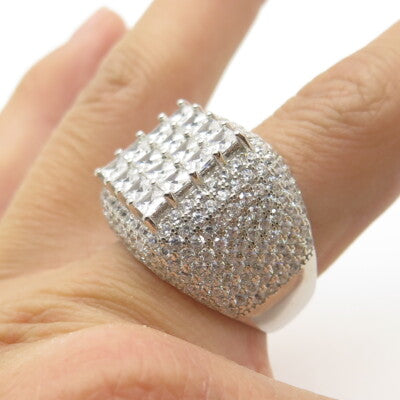 925 Sterling Silver Pave Multi-C Z Wide Ring Size 8