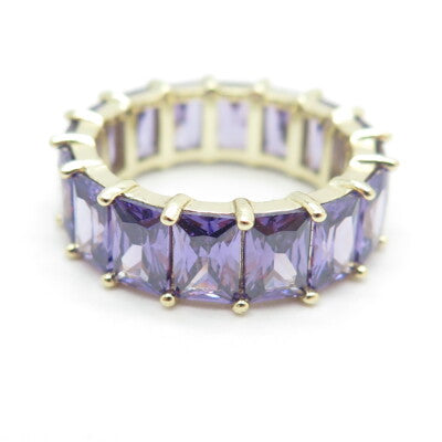 925 Sterling Silver Gold Plated Radiant-Cut Shaped Lavender C Z Ring Size 7.25