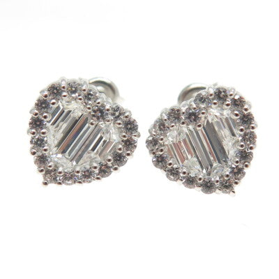 925 Sterling Silver Round & Baguette-Cut C Z Heart Stud Earrings