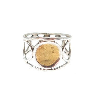 925 Sterling Silver 2-Tone Vintage Modernist Sun Symbol Circle Link Ring Size 8