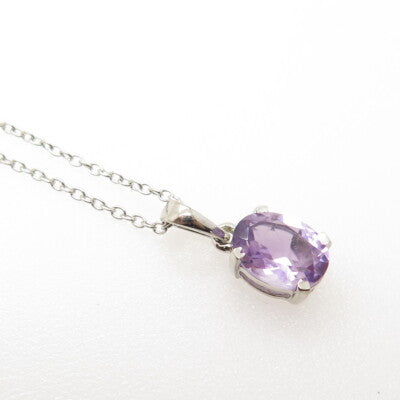 925 Sterling Silver Real Amethyst Gemstone Pendant Rolo Chain Necklace 18"