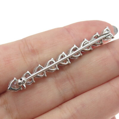 925 Sterling Silver Heart-Cut C Z Bar Pin Brooch