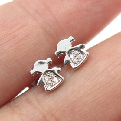 925 Sterling Silver Round-Cut C Z Baby Girl Stud Earrings