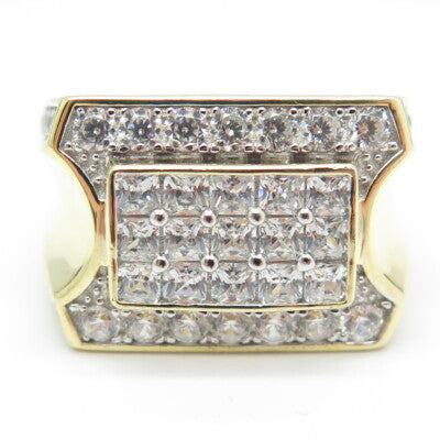 925 Sterling Silver Gold Plated Princess & Round-Cut Shaped C Z Ring Size 10