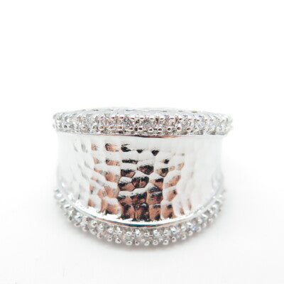 J. ESPOSITO 925 Sterling Silver C Z Hammered Finish Ring Size 6.25