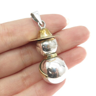 925 Sterling Silver 2-Tone Antique Art Deco Mexico Snowman Pendant