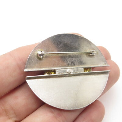 CHAIM PAZ Sterling Silver 2-Tone Vintage Jerusalem Black Onyx Modernist Brooch