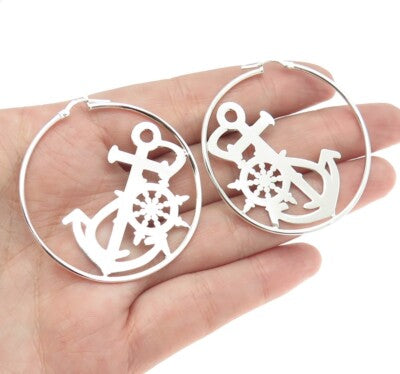 925 Sterling Silver Mariner Anchor Hoop Earrings