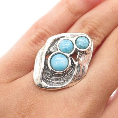 HAGIT GORALI 925 Sterling Silver Vintage Israel Larimar Modernist Ring Size 5.5