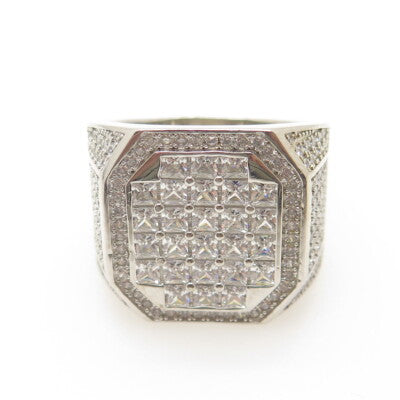 925 Sterling Silver Pave Multi-C Z Wide Ring Size 13.25