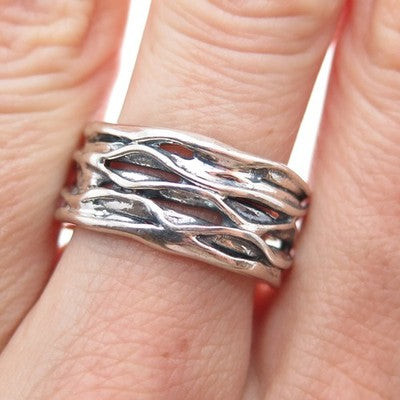 HAGIT GORALI Sterling Silver Vintage Israel Modernist Nest Band Ring Size 8.25