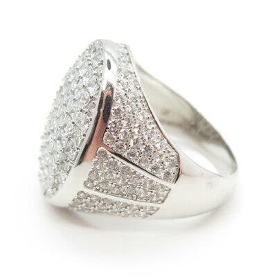 925 Sterling Silver Pave C Z Oval Domed Ring Size 11.75