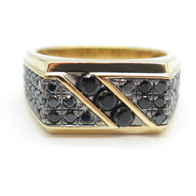 925 Sterling Silver Gold Plated Black C Z Ring Size 10