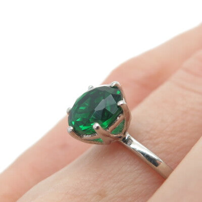 DAZZLERS 925 Sterling Silver Round-Cut Nano Chrome Diopside Ring Size 6.25