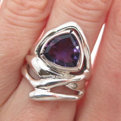 HAGIT GORALI 925 Sterling Silver Vintage Real Amethyst Modernist Ring Size 6.25