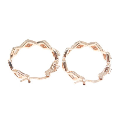 925 Sterling Silver Rose Gold Plated Pave C Z Hinged Hoop Earrings