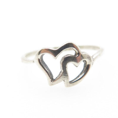 925 Sterling Silver Vintage Couple of Hearts Ring Size 7.25