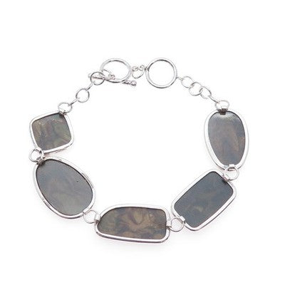 LUCAS LAMETH LUC 925 Sterling Silver Vintage Real Abalone Shell Bracelet 7-8"
