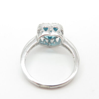 925 Sterling Silver White & Blue C Z Heart Ring Size 7