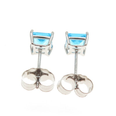 925 Sterling Silver Princess-Cut Shaped Swiss Blue C Z Stud Earrings