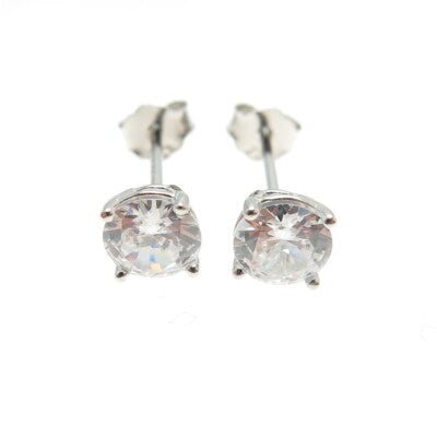 925 Sterling Silver Round-Cut C Z Stud Earrings