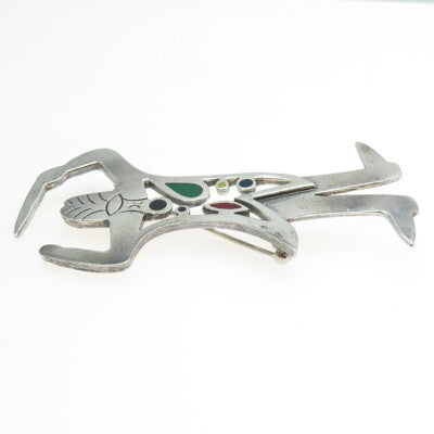 925 Sterling Silver Vintage Mexico Enamel Master Orchestrator Modernist Brooch