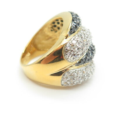 925 Sterling Silver Gold Plated Black Spinel & C Z Claw Ring Size 6.25