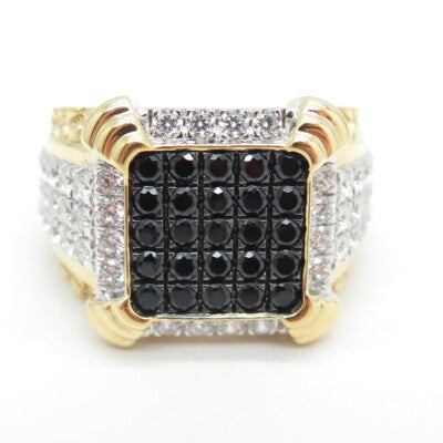 925 Sterling Silver Gold Plated White & Black C Z Ring Size 10.5