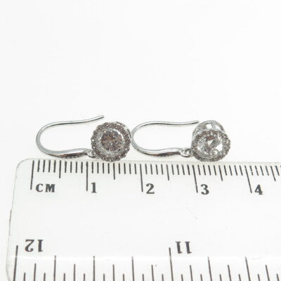 925 Sterling Silver Round-Cut Shaped C Z Dangling Hook Earrings