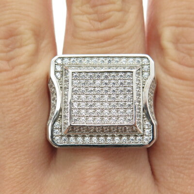 925 Sterling Silver Pave C Z Domed Ring Size 10