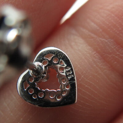 925 Sterling Silver Round-Cut C Z Heart Stud Earrings