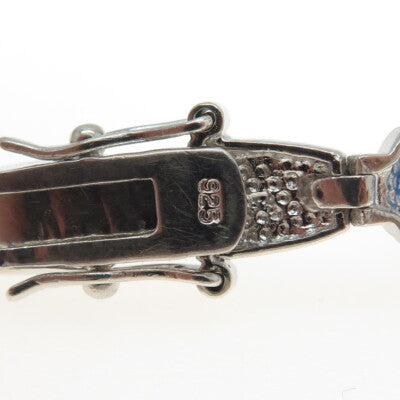 925 Sterling Silver Blue C Z Greek Maze Pattern Panel Link Bracelet 7"