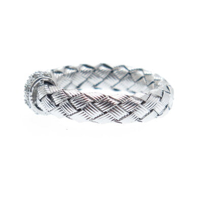 925 Sterling Silver Real Round-Cut Diamond Woven Band Ring Size 5.75