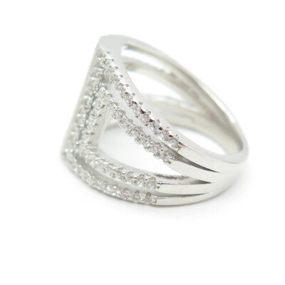 925 Sterling Silver Multi-Color C Z Geometric Ring Size 6.25