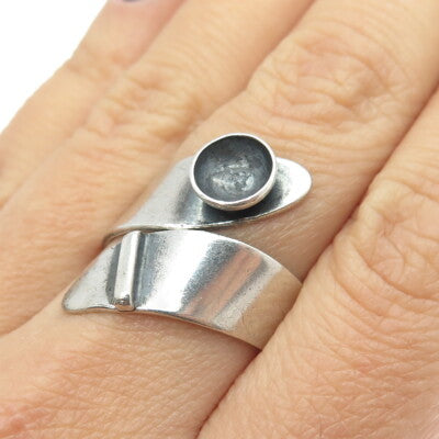 925 Sterling Silver Vintage Modernist Bypass Adjustable Ring Size 8.5