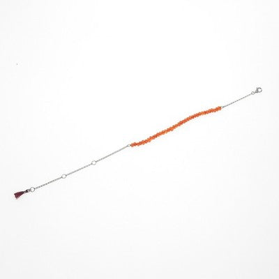 925 Sterling Silver Real Carnelian Beads Adjustable Bracelet 6-8"
