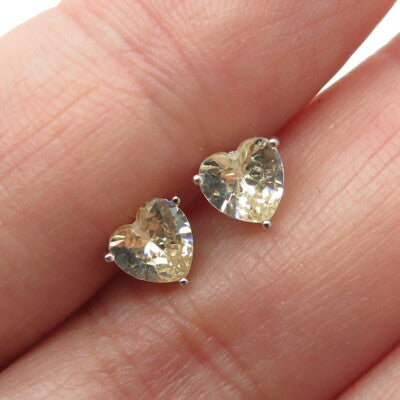 925 Sterling Silver Heart-Cut Shaped Canary C Z Stud Earrings